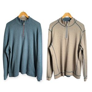Tommy Bahama Flip Side Twill Reversible Half‑Zip Sweatshirt Men’s Large Blue/Tan